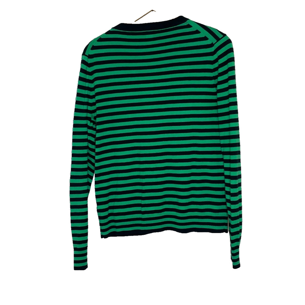 Women's Small J.Crew Green Stripe Cotton Blend Cardigan Sweater Set Preppy - Picture 4 of 8